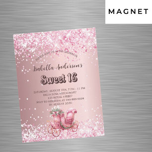 Sweet 16 roze koets luxe magnetische uitnodiging