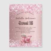 Sweet 16 roze koets luxe magnetische uitnodiging (Voorkant)