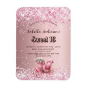 Sweet 16 roze koets luxe uitnodiging magneet (Verticaal)