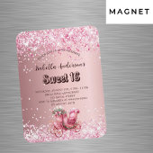 Sweet 16 roze koets luxe uitnodiging magneet