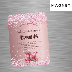 Sweet 16 roze koets luxe uitnodiging magneet