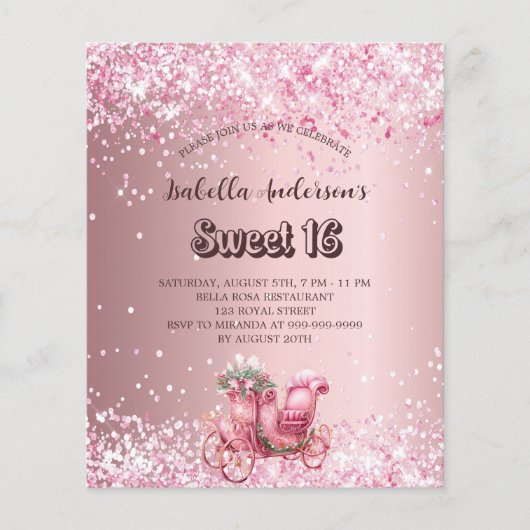 Sweet 16 roze koets uitnodiging (Voorkant)