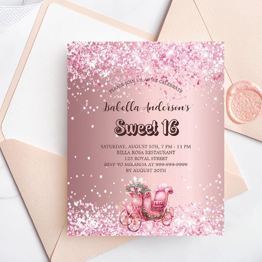 Sweet 16 roze koets uitnodiging