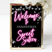 Sweet 16 Roze Neon Thema Welkom Bord