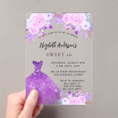 Sweet 16 roze paarse bloemen jurk helder acryl uitnodigingen (Insitu (Draagbaar))