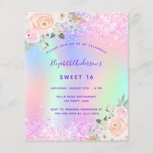 Sweet 16 roze paarse Floral invitasjon