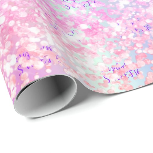Sweet 16 roze paarse holografische kleur cadeaupapier (Rol Hoek)