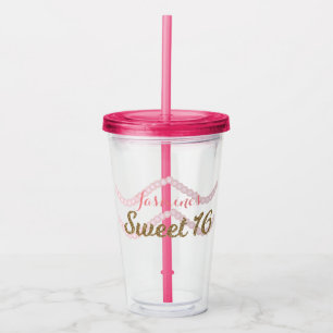 Sweet 16 Roze Parel Glitter Feest Acryl Drinkbeker