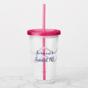 Sweet 16 Roze Parel Glitter Feest Acryl Drinkbeker