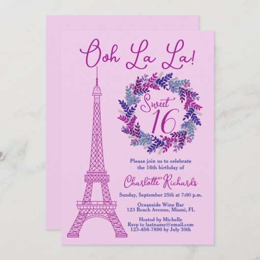 Sweet 16 Roze Paris Eiffeltoren Verjaardagsfeest Kaart (Voorkant / Achterkant)
