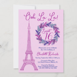 Sweet 16 Roze Paris Eiffeltoren Verjaardagsfeest Kaart