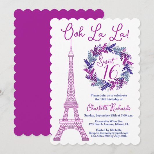 Sweet 16 Roze Paris Eiffeltoren Verjaardagsfeest Kaart (Voorkant / Achterkant)