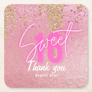Sweet 16 Roze Party Food Servies Gepersonaliseerd Kartonnen Onderzetters