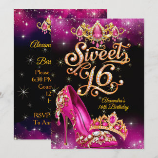 Sweet 16 Roze Prinses Verjaardagsfeest Schoen Tiar Kaart