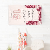 Sweet 16 Roze Rode Birthday Welkomstbanner Spandoek (Insitu)