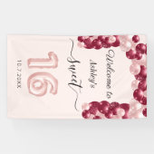 Sweet 16 Roze Rode Birthday Welkomstbanner Spandoek (Horizontaal)