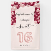 Sweet 16 Roze Rode Birthday Welkomstbanner Spandoek (Verticaal)