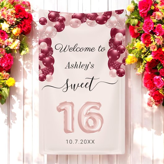 Sweet 16 Roze Rode Birthday Welkomstbanner Spandoek