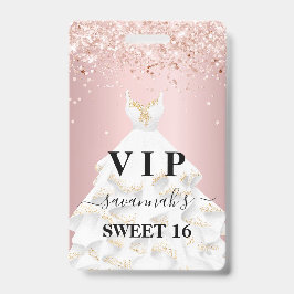 Sweet 16 roze roos glitterspoeder naam vip badge