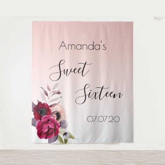 Sweet 16 roze roos goud bloemmotief wandkleed (Voorkant)