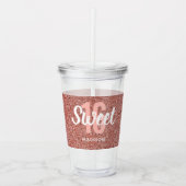 Sweet 16 Roze Rose Gold Glitter, speciaal geperson Acryl Drinkbeker (Voorkant)