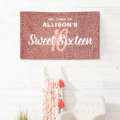 Sweet 16 Roze Rose Goud Glitter Verjaardagsnaam Spandoek (Insitu)