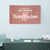 Sweet 16 Roze Rose Goud Glitter Verjaardagsnaam Spandoek (Beurs)
