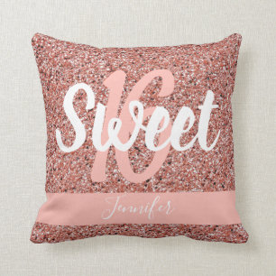 Sweet 16 Roze Rose Goud Roze Glitter Gepersonalise Kussen