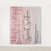 Sweet 16 Roze Roze Goud Glitter Verjaardagsfeestje Wandkleed (Voorkant)