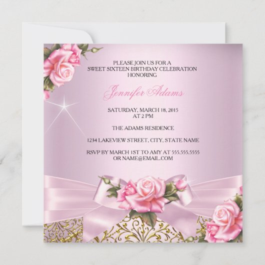 Sweet 16  roze roze roodroos Birthday Party Kaart (Achterkant)