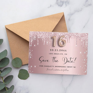 Sweet 16 roze roze zilveren glitters save the date