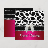 Sweet 16 Roze Silver Black White Koe Leopard 2 Kaart (Voorkant / Achterkant)