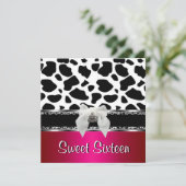 Sweet 16 Roze Silver Black White Koe Leopard 2 Kaart (Staand voorkant)
