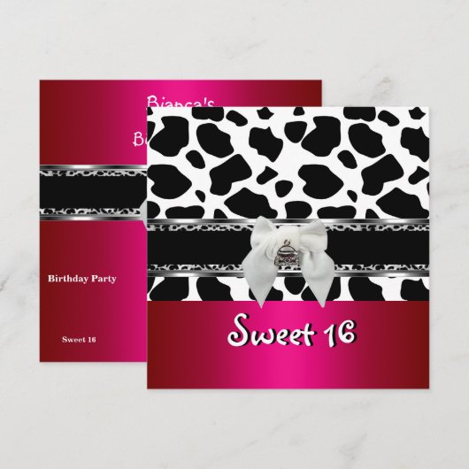 Sweet 16 Roze Silver Black White Koe Leopard Kaart (Voorkant / Achterkant)