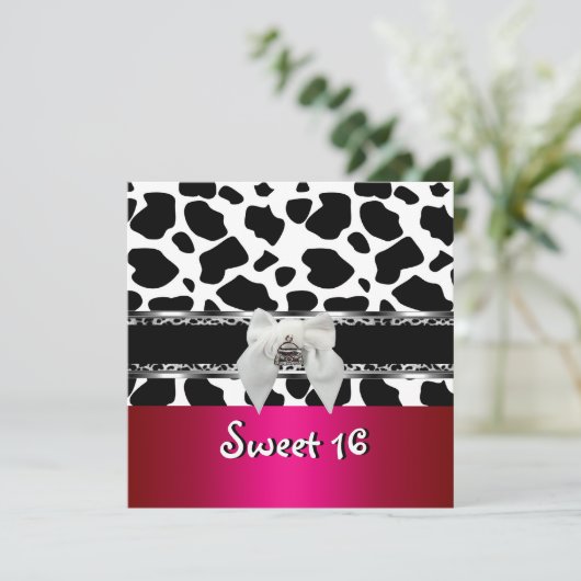 Sweet 16 Roze Silver Black White Koe Leopard Kaart (Staand voorkant)