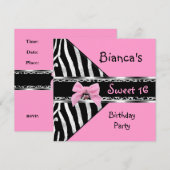 Sweet 16 Roze Silver Black Zebra Leopard Birthday Kaart (Voorkant / Achterkant)