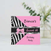 Sweet 16 Roze Silver Black Zebra Leopard Birthday Kaart (Staand voorkant)