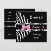 Sweet 16 Roze Silver Black Zebra Leopard Birthday Kaart (Voorkant / Achterkant)