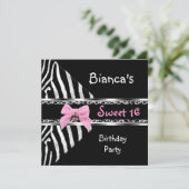 Sweet 16 Roze Silver Black Zebra Leopard Birthday Kaart (Staand voorkant)