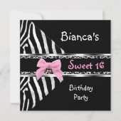 Sweet 16 Roze Silver Black Zebra Leopard Birthday Kaart (Voorkant)