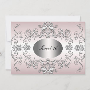 Sweet 16 Roze Silver Elegant Invitation Kaart
