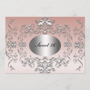 Sweet 16 Roze Silver Elegant Invitation Save The Date
