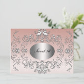 Sweet 16 Roze Silver Elegant Invitation Save The Date (Staand voorkant)