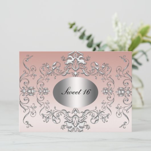Sweet 16 Roze Silver Elegant Invitation Save The Date (Staand voorkant)