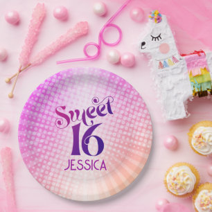 Sweet 16 Roze Sinaasappel Gradient Groovy Retro Bo Papieren Bordje