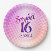 Sweet 16 Roze Sinaasappel Gradient Groovy Retro Bo Papieren Bordje (Voorkant)
