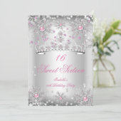 Sweet 16 Roze Snowflakes Silver Winter Wonderland Kaart (Staand voorkant)