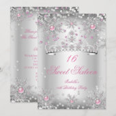 Sweet 16 Roze Snowflakes Silver Winter Wonderland Kaart (Voorkant / Achterkant)