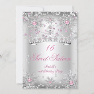 Sweet 16 Roze Snowflakes Silver Winter Wonderland Kaart