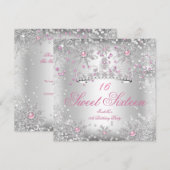 Sweet 16 Roze Snowflakes Silver Winter Wonderland Kaart (Voorkant / Achterkant)